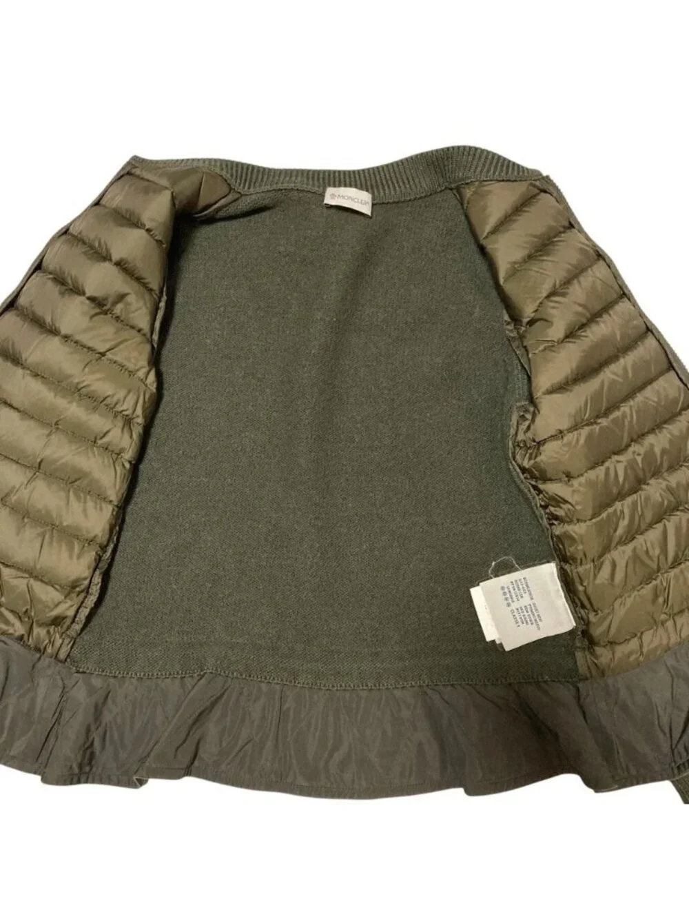 Moncler Hem Ruffle Down Knit Combination Jacket Khaki S